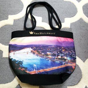 Black Tote Beach Travel Shopping Bag Canvas SF skyline City Colorful EUC